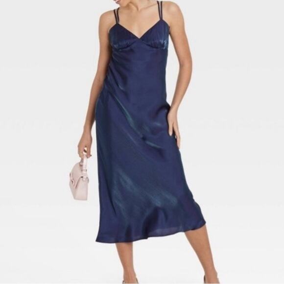 Wild Fable NWT Women's Shimmery Blue Spaghetti Strap Maxi Dress Size XS - Picture 1 of 9